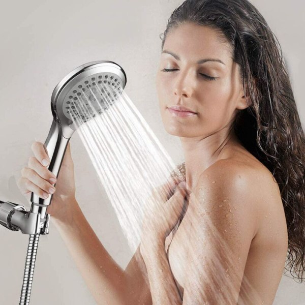Dusjhode, med 1,5 m slange, 5 generelle moduser, hånddusj i krom og fleksibel dusj, høytrykkshånddusj på badet
