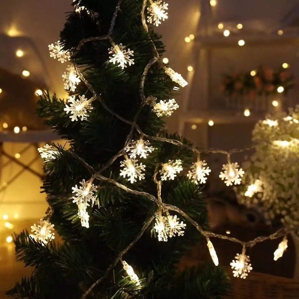 Snowflake String Lights Batteridrevet Vanntett 32,8 fot