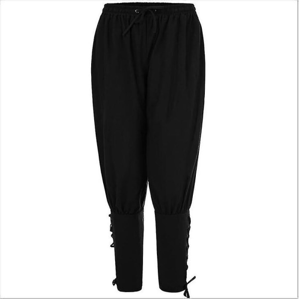 Ankelbåndbukser for menn middelaldersk Viking Navigator Piratkostymebukse Renaissance Gothic Pants_cssx CMK Black XL