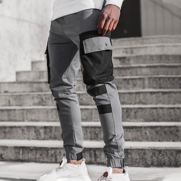 Men's Colorblock Cargo Jogger Pants Gray 3XL