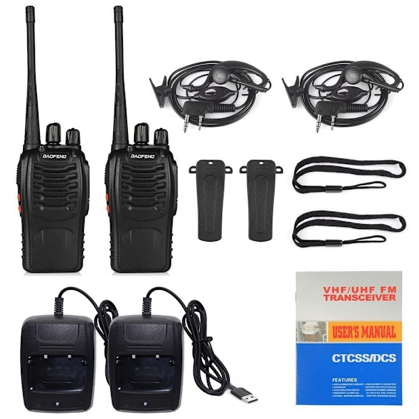 2 kpl BaoFeng BF 888 S V2 UHF Kaksisuuntainen radio / Radiopuhelin Sisäänrakennettu LED-taskulamppu Black Svart
