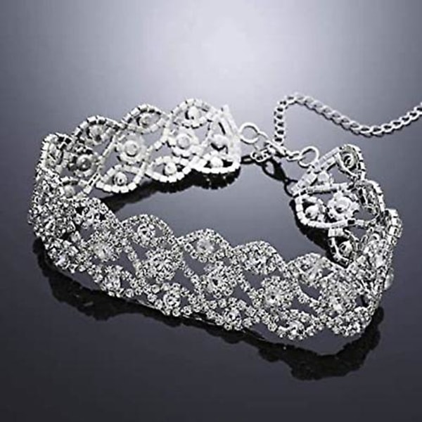 Rhinestone choker halskjede justerbar sølv krage halskjeder