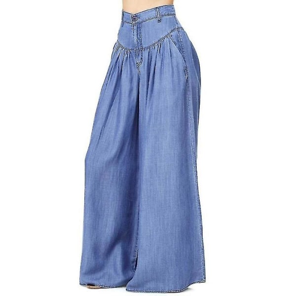 Kvinners overdimensjonerte uformelle bukser med vidde ben Blue 5XL