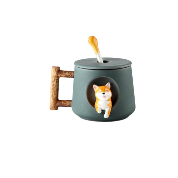 Creative ceramic personalized cute mug with lid spoon head