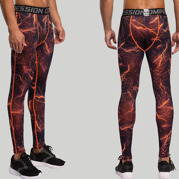 fitness leggings til mænd Red Lightning Print XL