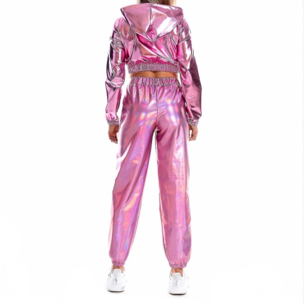 Women's Fashion Holographic Streetwear Club Cool Shiny Causal Pants CMK Pink XL