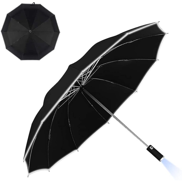 Vindtätt hopfällbart paraply med led ljus inverterat paraply