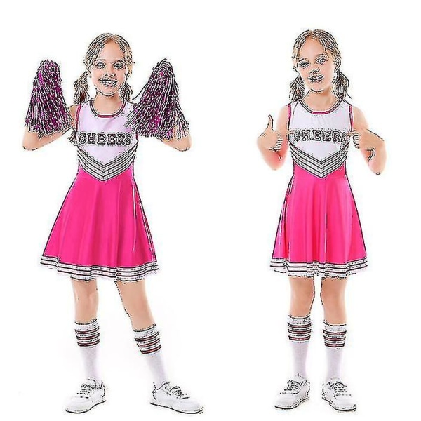 Cheerleader Costume For Girls Halloween Cute Uniform Outfit K rose red 140