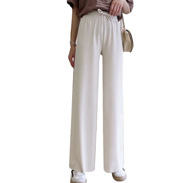 Kvinder Is Silke Bukser med brede ben Løse elastiske talje Casual Sommer Lange Bukser Ny CMK Apricot
