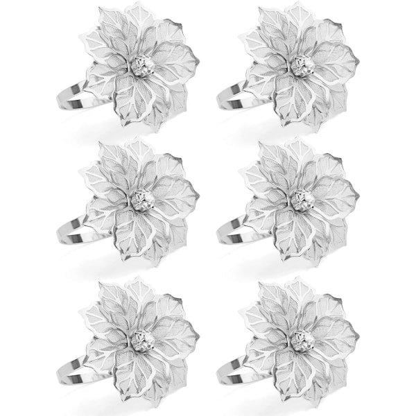 Hollow Out Flower Napkin Rings Set of 20 for Wedding Party Holiday Banquet Christmas Dinner Delicate Serviette Buckles Decor Favor (Silver) Silver