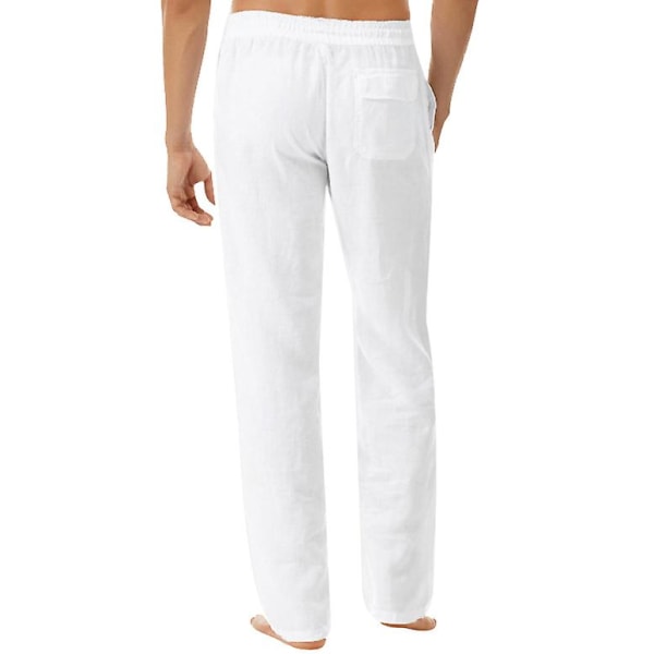 Mens Cotton Linen Drawstring Pants CMK white M