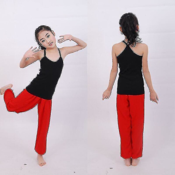 Børn Dreng Pige Almindelig Løse Lange Bukser Yoga Dancing Bloomers Aladdin Bukser CMK Red 4-5 Years