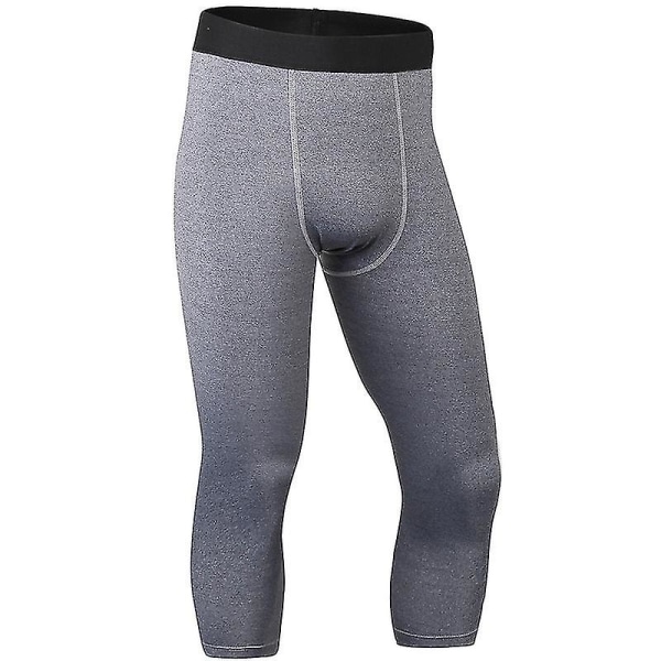 Men Base Layer Pants Sports Fitness Gym 3/4 Trousers CMK Grey M