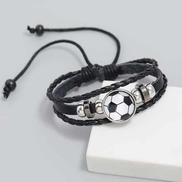 (Sort/hvid) Justerbart fodboldarmbånd i perler, sidedesign
