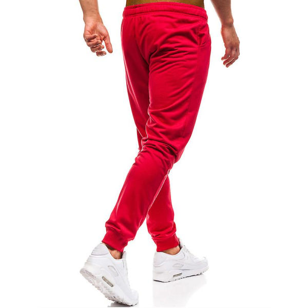Men's Solid Elastic Drawstring Sweatpants Red XL