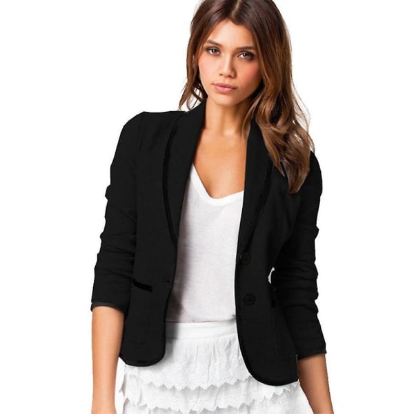 Kvinder kort blazer jakkesæt formelt arbejde cardigan frakke CMK Black M