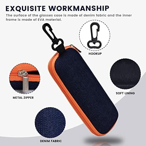 3-pack bärbara glasögonfodral i denim, reseblixtlås för glasögonfodral för kvinnor, män och flickor