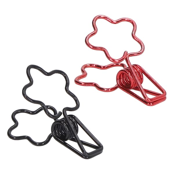 100 Søde Tegneserie Blomsterformede Papirclips - Sorte & Røde Metalklips med Lang Hale til Kontorpapir
