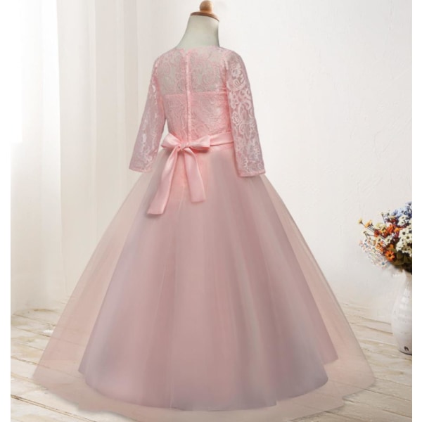 Kids Princess Dress, Long Sleeve Wedding Flower Girl Dress Pink 160cm