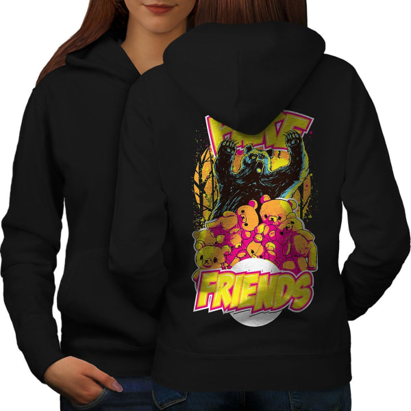 Bear Friends Cool Animal Women BlackHoodie Tillbaka | Wellcoda CMK Black Medium