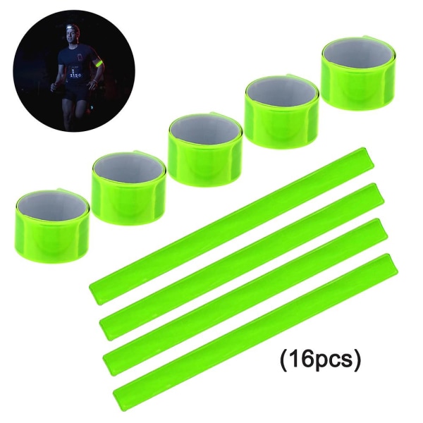 16 stk Reflektor Snap Bands Slap Armbånd Reflektor Strips green