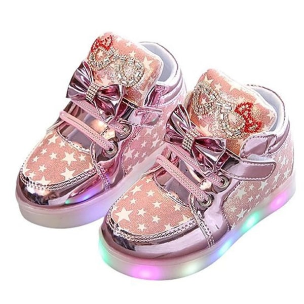 Children's Casual Shoes with Velcro Flashing Lights Pink 30