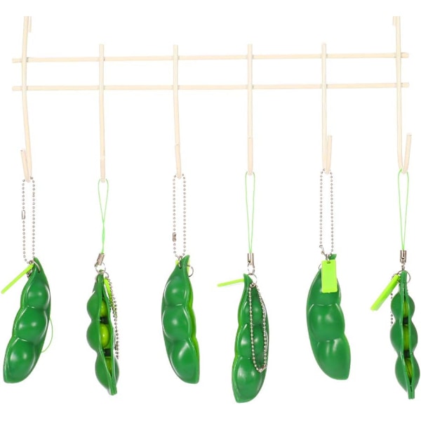 6 stk. Squeeze Beans Nøglering Fidget Legetøj Squishy Ærtebælg Stresslegetøj Giv Børnene Sjov Reducer Angst og Stress