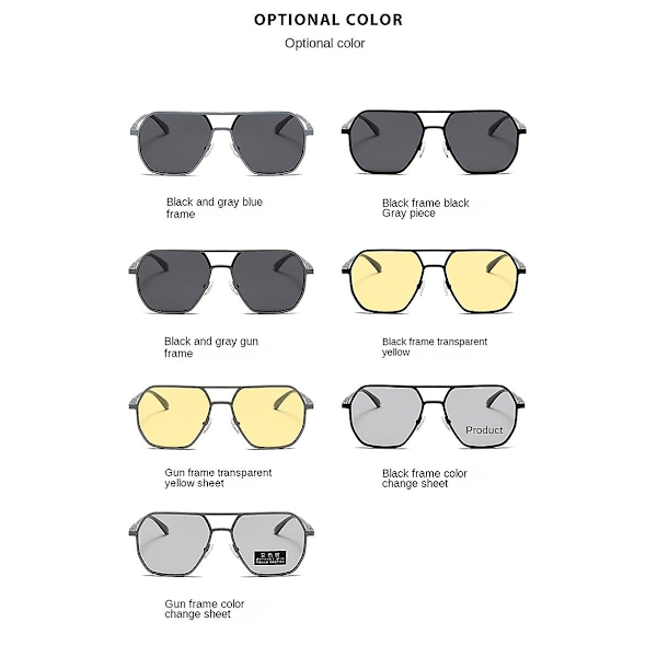 Polarisoidut aurinkolasit Alumiini Magnesium Päivä Yö Kaksikäyttöiset Värimuuttuvat lasit Aurinkolasit H Gun frame Black Grey lens