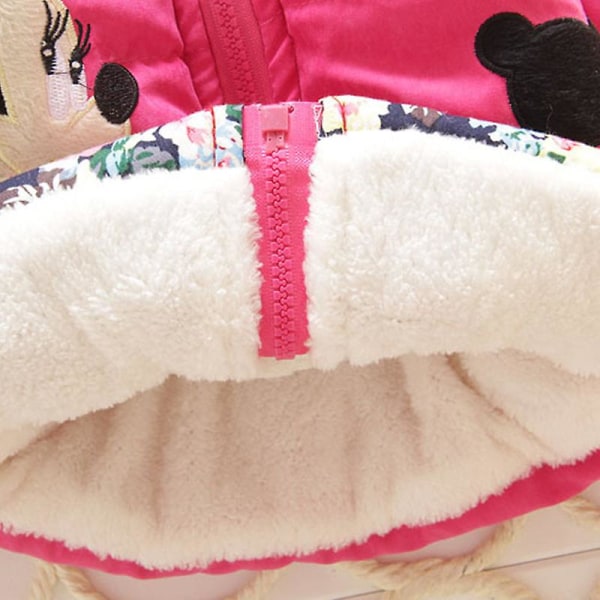 Lapset Tytöt Minnie Mouse Fleecevuorattu puffitakki Hupullinen vetoketjutakki lämmin CMK Rose Red 3-4 Years