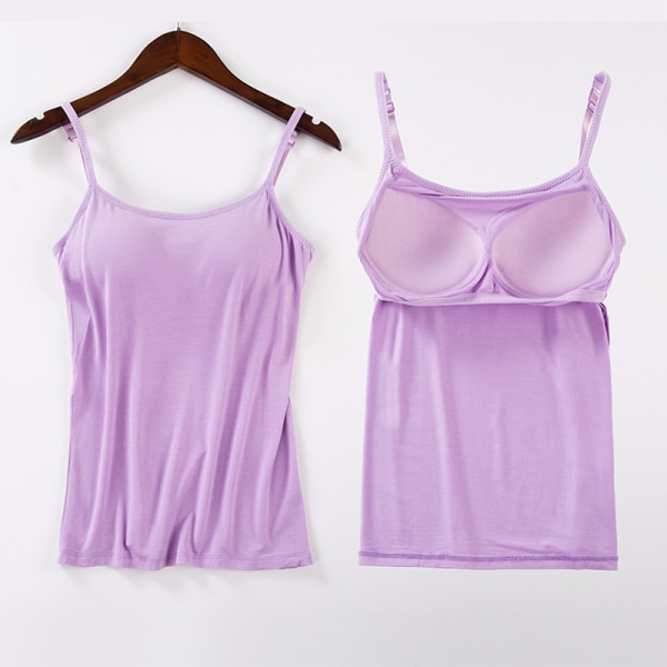 Dame polstret blød BH Tank Top Spaghetti Camisole med indbygget Light Purple L