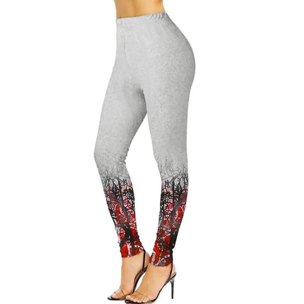 Leggings med floral elastisk midje for kvinner Red 2XL