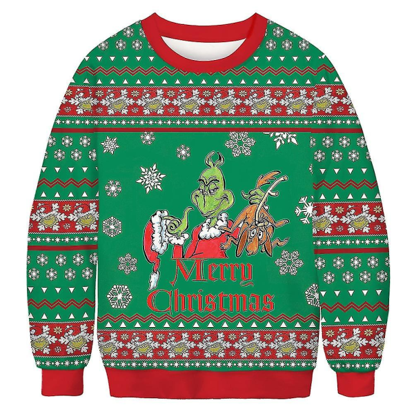 Christmas Grinch Print Par Løs Mote Rundhals Funny Ugly Christmas Gensere Casual Pullover CMK S