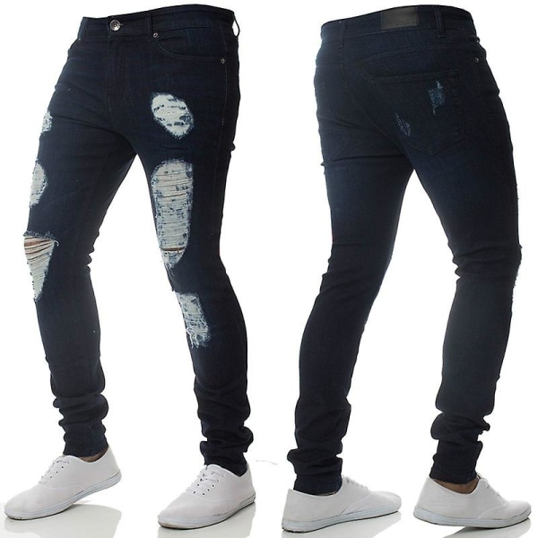Solid Ripped jeans til mænd Dark Blue 2XL
