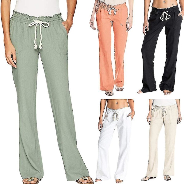 Women's Cotton Linen Pants Beach Pant CMK white XL