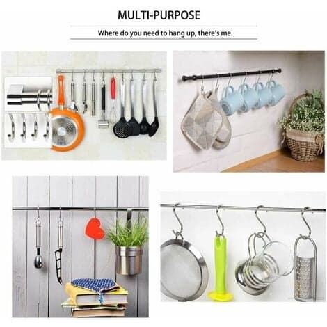 10-pack multifunktionella S-krokar, rostfritt stål 304 S-krokar för kontor kök, silver