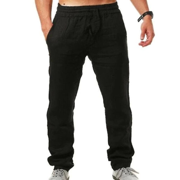 summer men's linen trousers Black 2XL