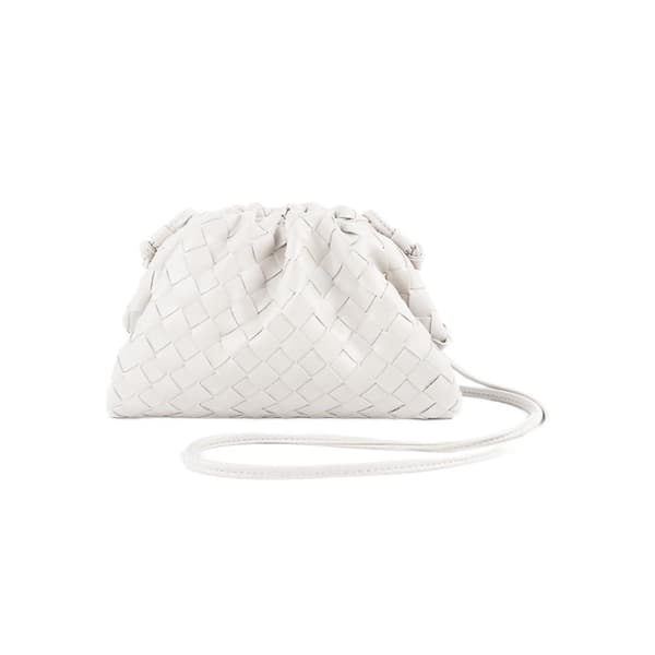 PU Vävd Väska Satchel Cloud Mini Läder Clutch Väska white