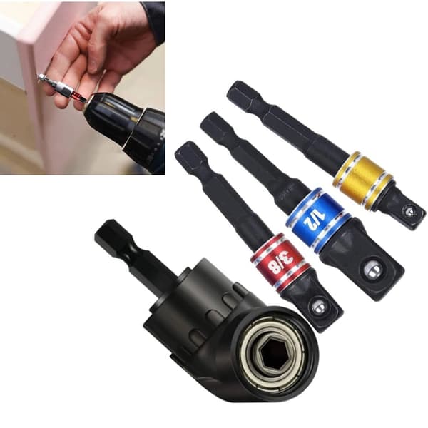 4 stk boradapter 105° vinklet bits 1/2 tommer 3/8 tommer 1/4 tommer 360° pipeadapter for mutter skrue 0.2