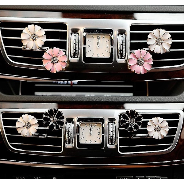 2 kpl Daisy Flowers Autotarvikkeet Söpöt Auton Ilmanraikastimet Bling Timantti Ilmastointiaukon Pidikkeet Auton Sisustus (vaaleanpunainen)