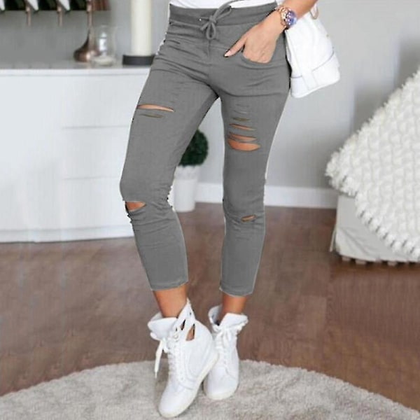 Dame Ripped Stretch Skinny Jeans Dark Grey 2XL