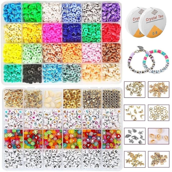 24 farver perle 7000 stk smykkefremstilling 800+ bogstaver 6 mm flad rund