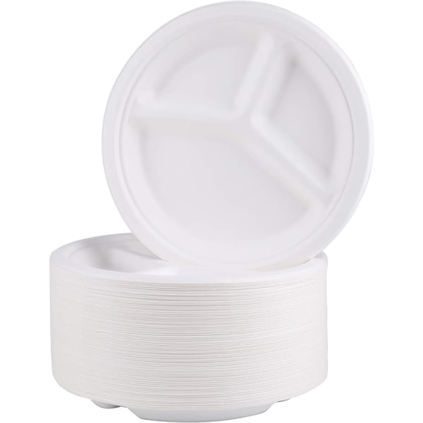 【Tricor-butikk】 100-pakningspapirplater, 10 tommers biologisk nedbrytbare engangstallerkener, hvite White 9 inches