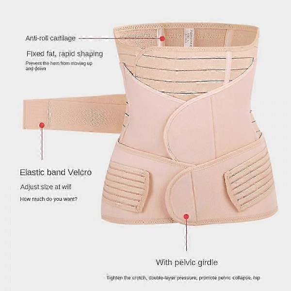 3 i 1 Postpartum Magebelte Støtte Recovery Abdomen/Midje/Bekkenbelte C Seksjon Postpartum Mageinnpakning Korsett Midjetrener l