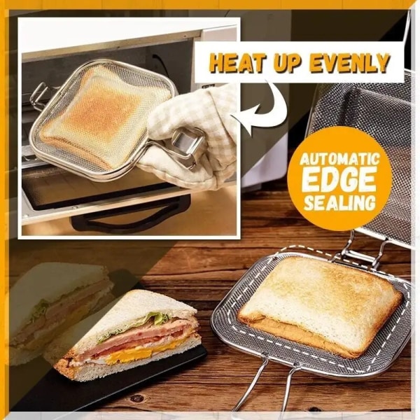 Bærbar non-stick foldbar sandwich brødrister sølv 25,5x16,5x3,5cm K