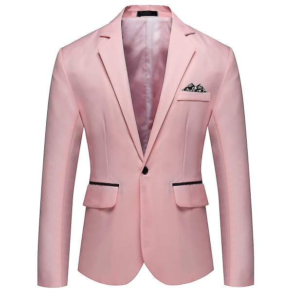 Allthemen Herr Business Casual Enknapps Naggslagsslag Enfärgad kostymjacka CMK Pink L