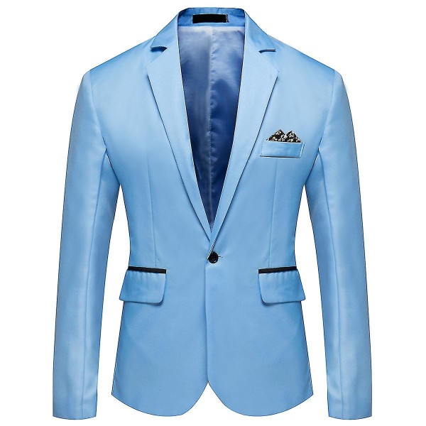 Allthemen Herre Business Casual Enknapps Hakk Lapel Ensfarget dressjakke CMK Sky Blue XL