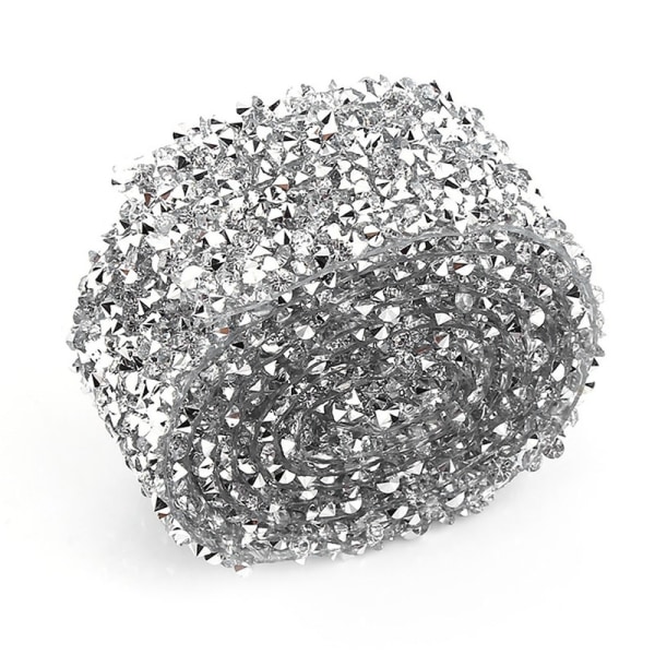 【Lixiang Store】 1 Yard 3 cm Bredd Glittrande Rygglim Kristall Rhinestone Dekorativt banding Bälte Silver silver