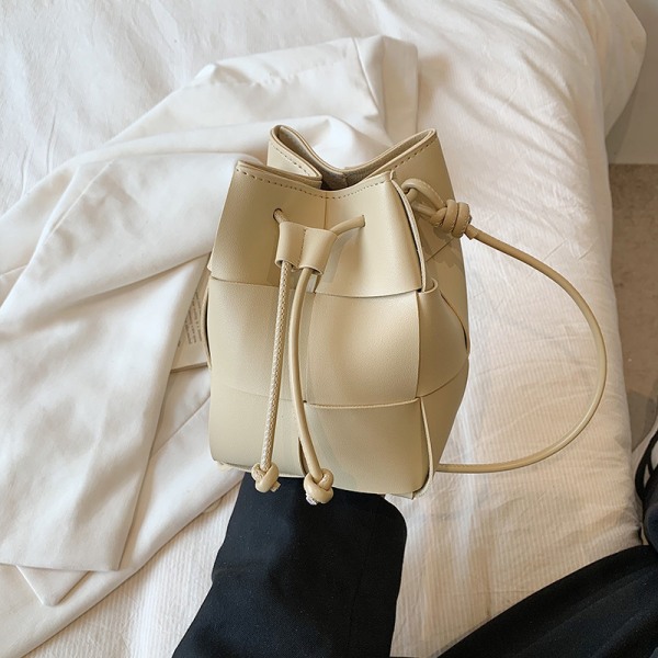Håndvævet Bucket Bag Simpel skuldertaske Mini telefontaske Khaki