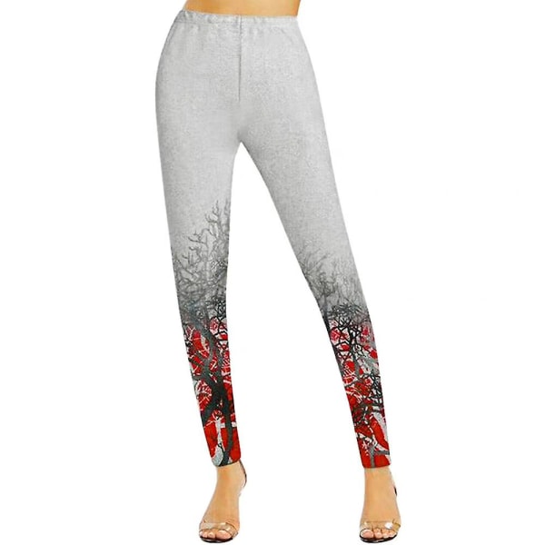 Leggings med floral elastisk midje for kvinner Red M