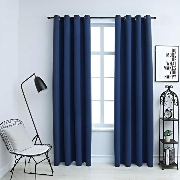 Mørkleggingsgardiner med metallringer 2 stk blå 140x245 cm Blue Blå